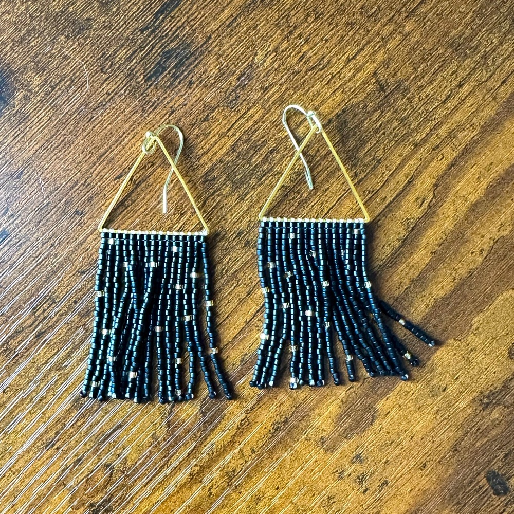 Bohemian Black and Gold Beaded Earrings
